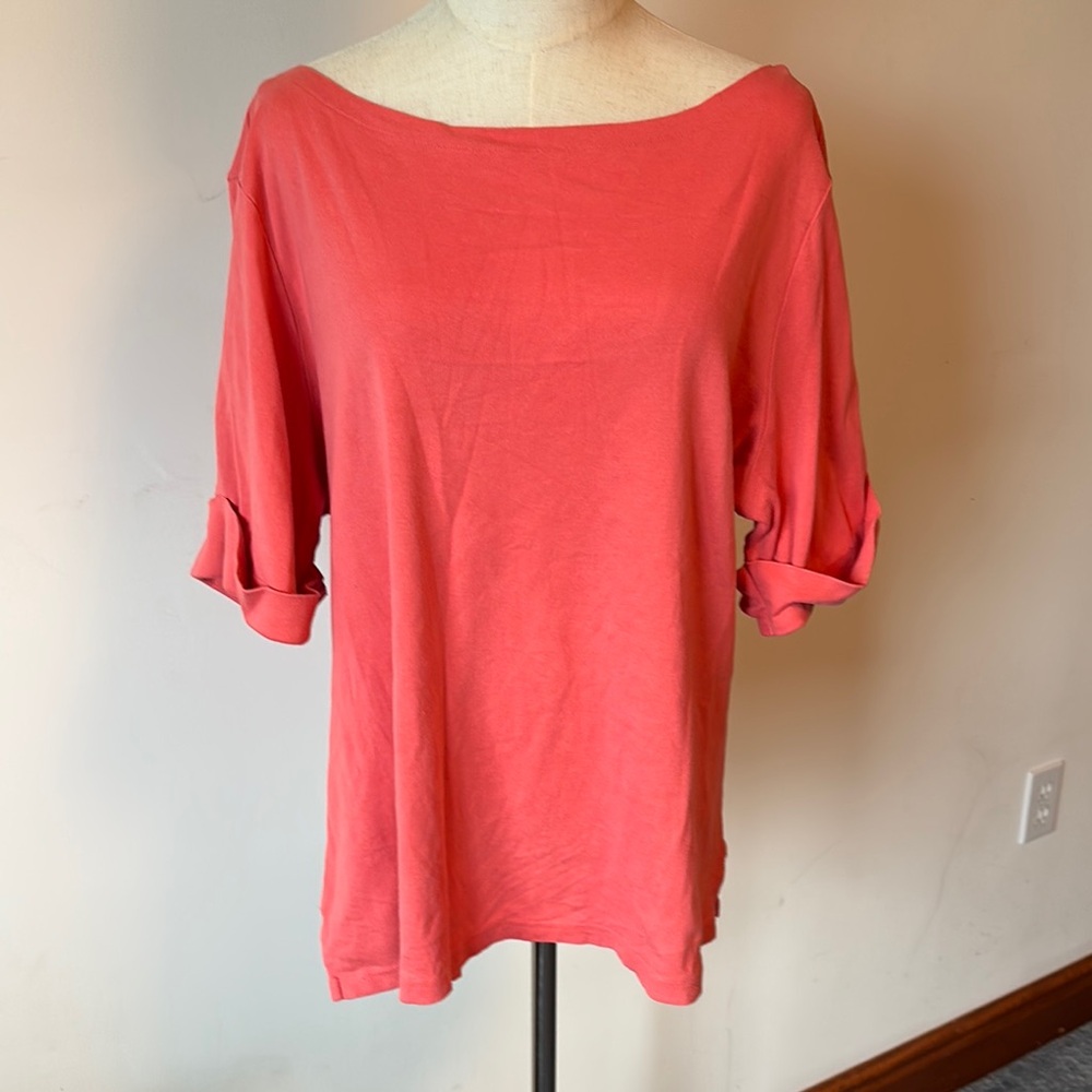 Karen Scott Orange Pink Relaxed 3/4 Sleeve Tee
